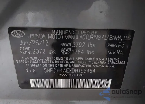 2013 Hyundai Elantra Gls from USA, damaged, VIN 5NPDH4AEXDH196484
